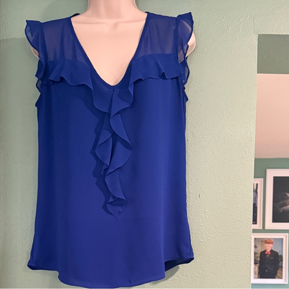 Express Royal Blue Ruffle V-Neck Blouse